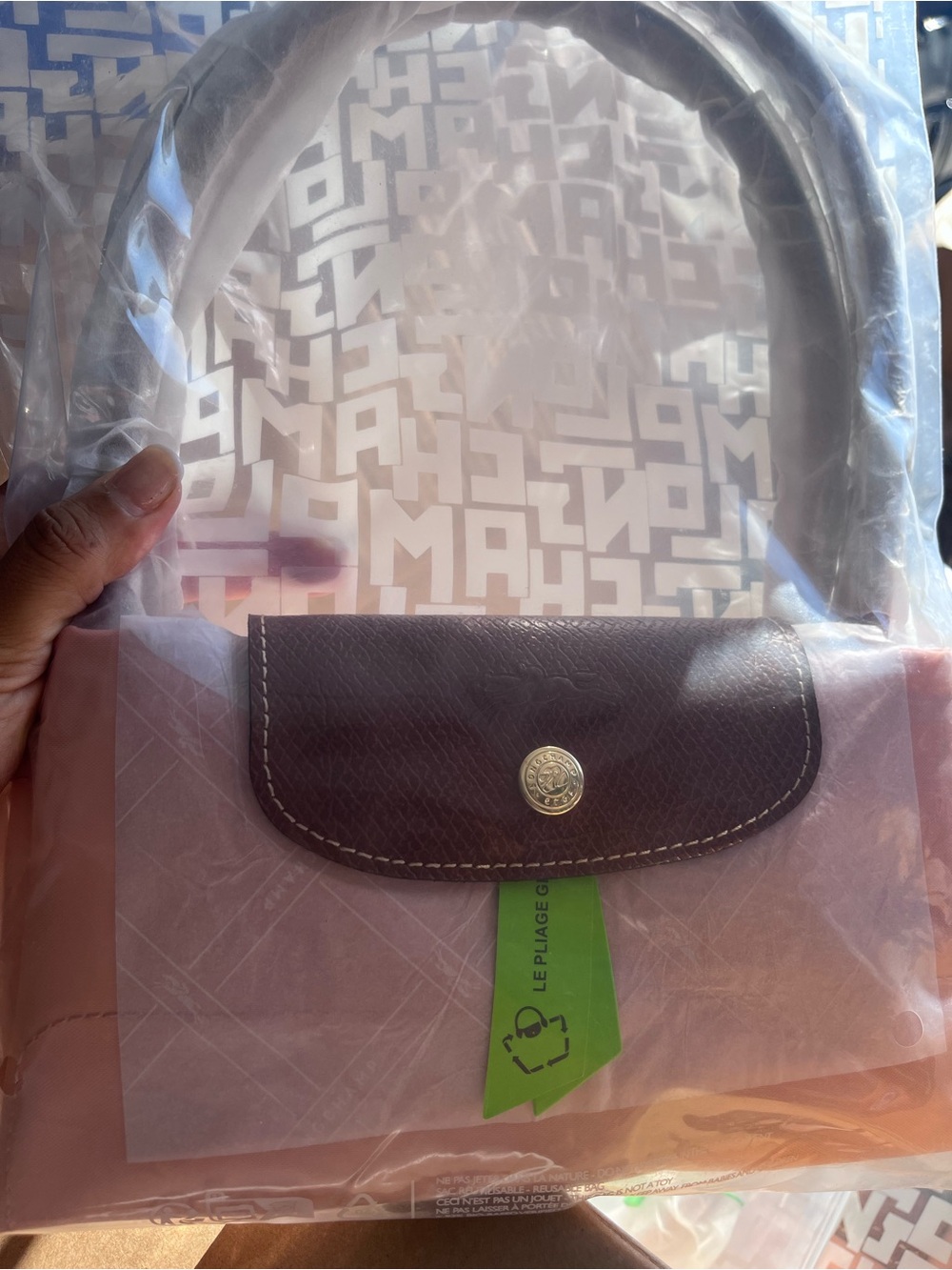 Longchamp Le Pliage Tote in Dusty Rose with Brown Trim large - Picture 4 of 5